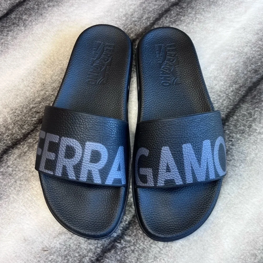 Salvatore Ferragamo Amos Logo Slide Sandals Black